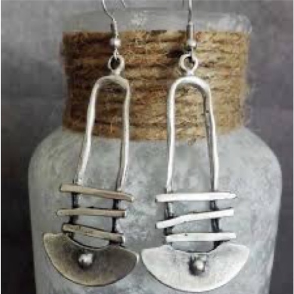 New Native Tribal Handmade Sterling Silver Antique Style Geo Dangle Earrings - Picture 4 of 16